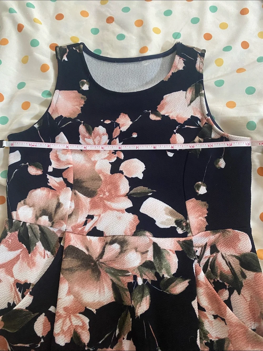 Girls Floral Fit-and-Flare Dress - Black with Peach Flowers
